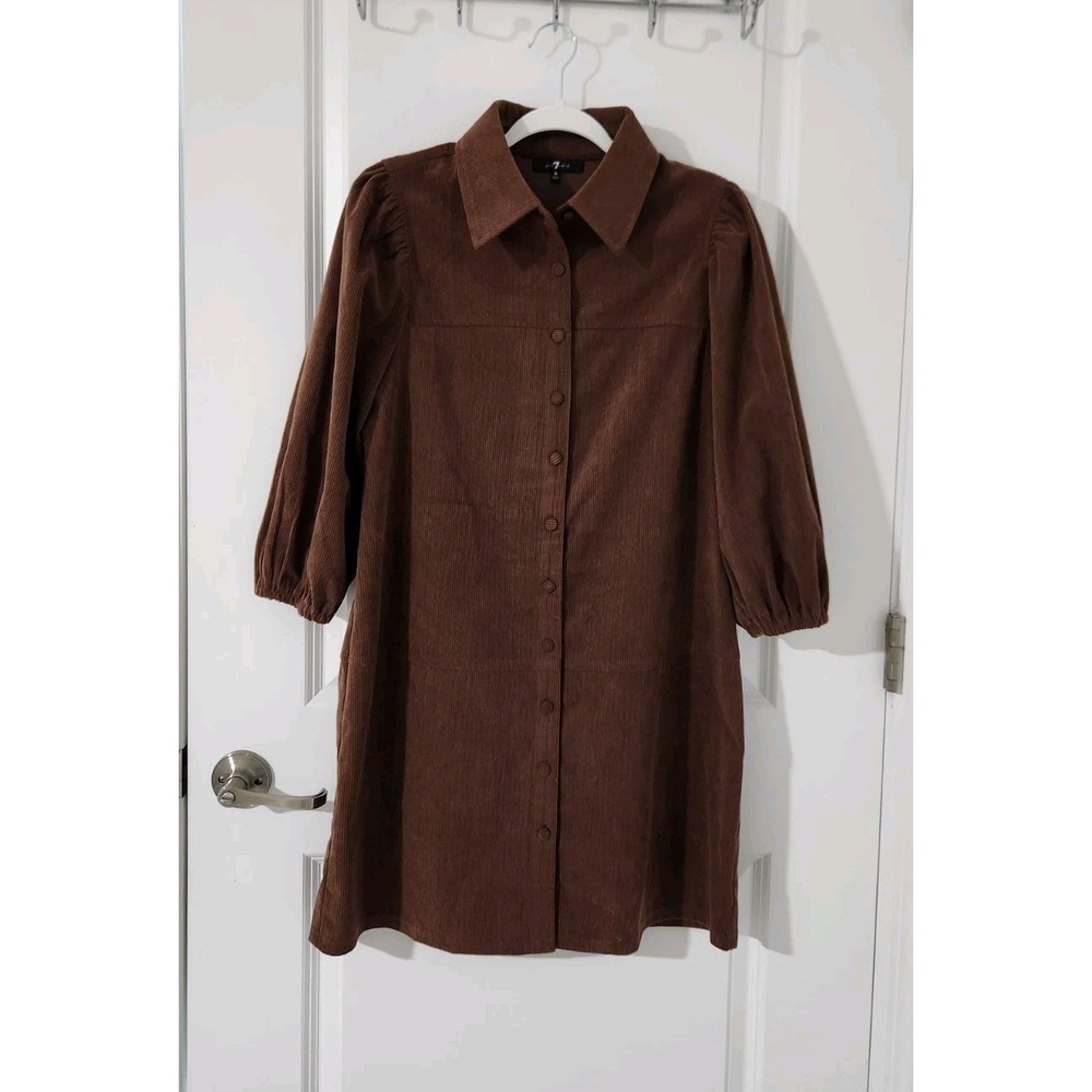 Seven 7 for All Mankind Women's Medium Brown Corduroy Mini Dress Boho Retro